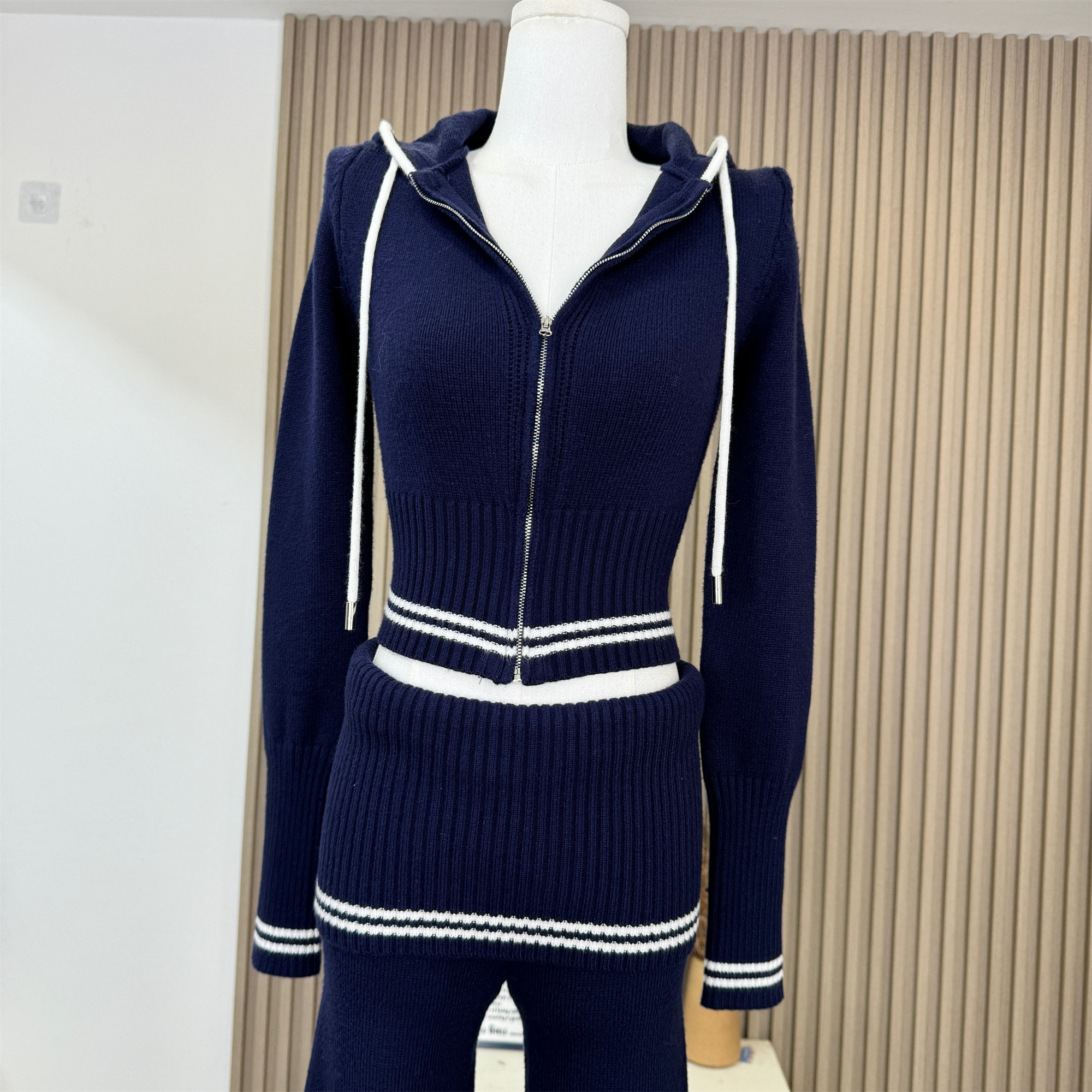 MIYOU 수제 미국 매력 섹시한 컬러 차단 지퍼 후드 긴팔 바지 여성을위한 슬림 스포츠 캐주얼 정장