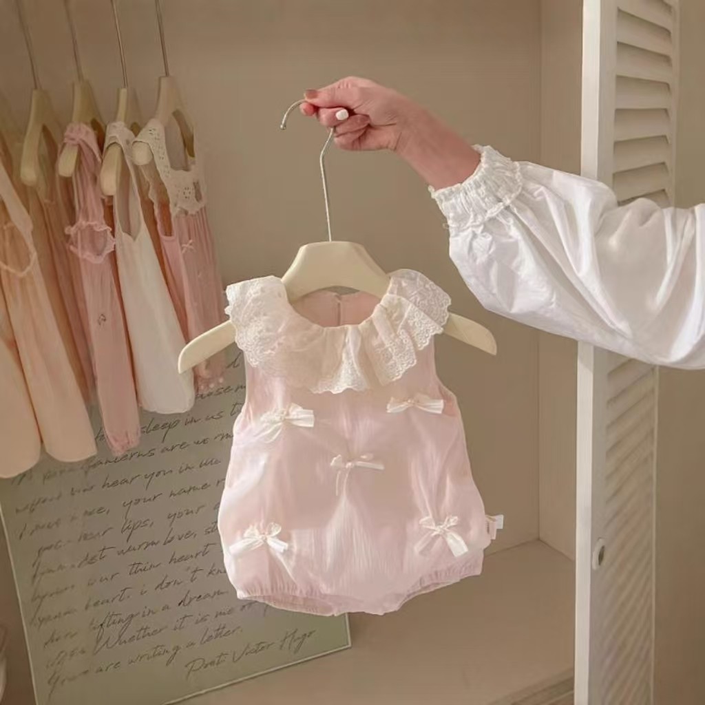 女婴幼儿夏装无袖甜美爬爬服薄款外出服淑女周岁萌宝包屁衣外出服