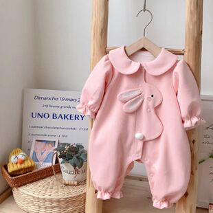 新生婴儿衣服秋装 满月百天新生儿外出服 女宝宝小兔子连体衣春秋季