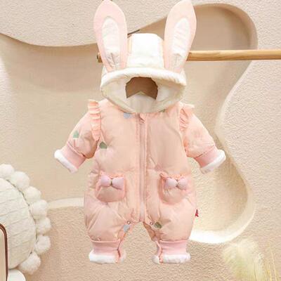 婴儿衣服冬季加厚套装女宝宝外出抱衣满月新生连体衣冬装棉衣保暖