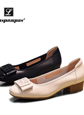 莱斯佩斯专柜夏季真皮粗跟其那口单鞋7M10