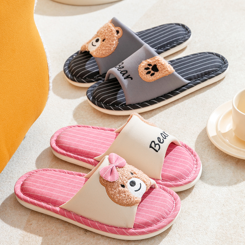 春秋亚麻拖鞋女室内防滑厚底家用居家情侣可爱凉拖鞋男四季开口拖