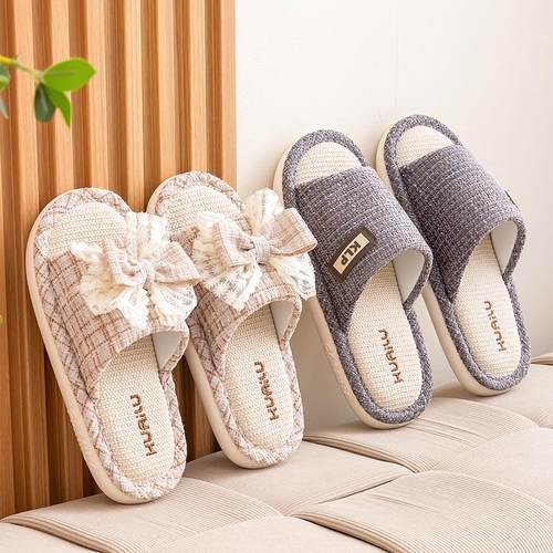 吸汗透气不臭脚的亚麻拖鞋男女