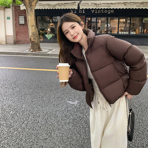 肯豆风短款羽绒服女90白鸭绒冬季小个子宽松加厚面包服立领潮外套