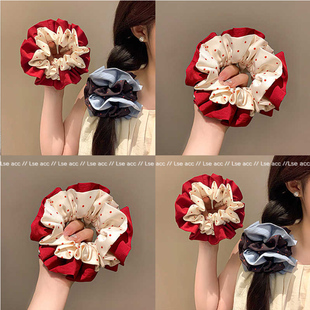 韩系波点大肠发圈女高级感超大扎头发丸子头发绳洋气时尚皮筋发饰