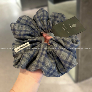 韩国小众秋冬学院毛呢撞色格纹大肠发圈英伦风发绳橡皮筋百搭头饰