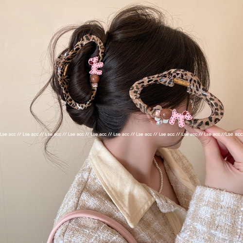 韩系豹纹云朵小狗发夹女可爱