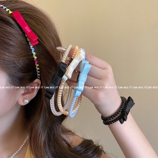 一款四戴！可做chocker！卷发蝴蝶结电话线发箍发圈头绳项圈发绳