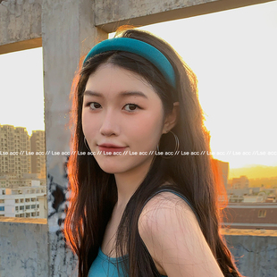 湖蓝色海绵发箍女日常外戴高颅顶发卡发捆百搭细头箍气质新款发饰