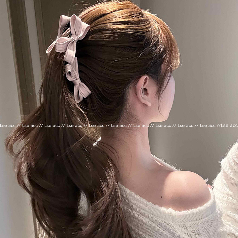 今天出门又戴夹子了粉格蝴蝶双面香蕉夹甜美超级可爱发夹2025新款