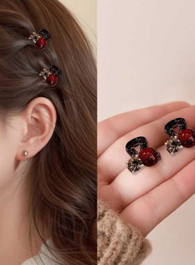 红色珍珠水钻发夹侧边精致小巧迷你小抓夹女刘海碎发夹小夹子头饰