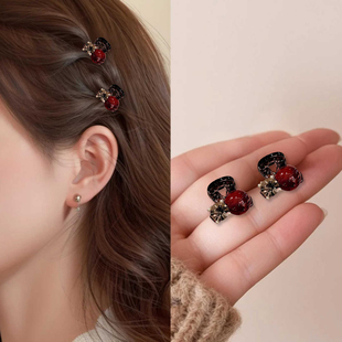 红色珍珠水钻发夹侧边精致小巧迷你小抓夹女刘海碎发夹小夹子头饰