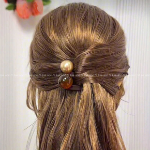 新中式简约珠珠三齿发簪后脑勺半扎发丸子头盘发神器发钗簪子头饰