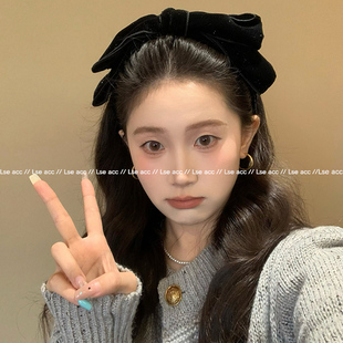 千金风细闪黑色丝绒兔儿蝴蝶结发箍女秋冬高颅顶显脸小头箍发饰