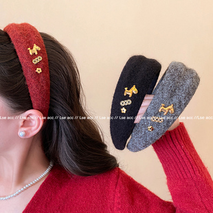 新年红色小马发箍女高级感显脸小头箍高颅顶喜庆过年洗脸发卡头饰