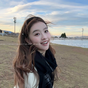 神仙藤井树同款！黑色丝绒珍珠发箍女高颅顶头箍发饰修饰脸型头饰