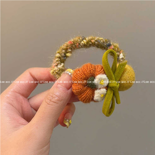 韩系毛线南瓜蝴蝶结发圈女小发绳发绳头绳发饰2025新款 不缠发头饰