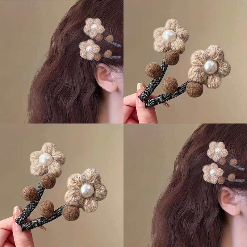 秋冬毛线花朵小发夹发卡