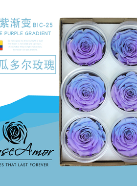 【花纪】永生花diy玫瑰roseamor大号进口6cm很仙蓝紫渐变BIC-25色