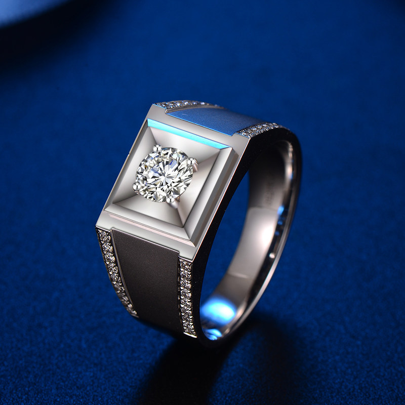 福大生 简约大气男士钻石戒指 男款结婚钻戒 白18K金显钻男戒定制