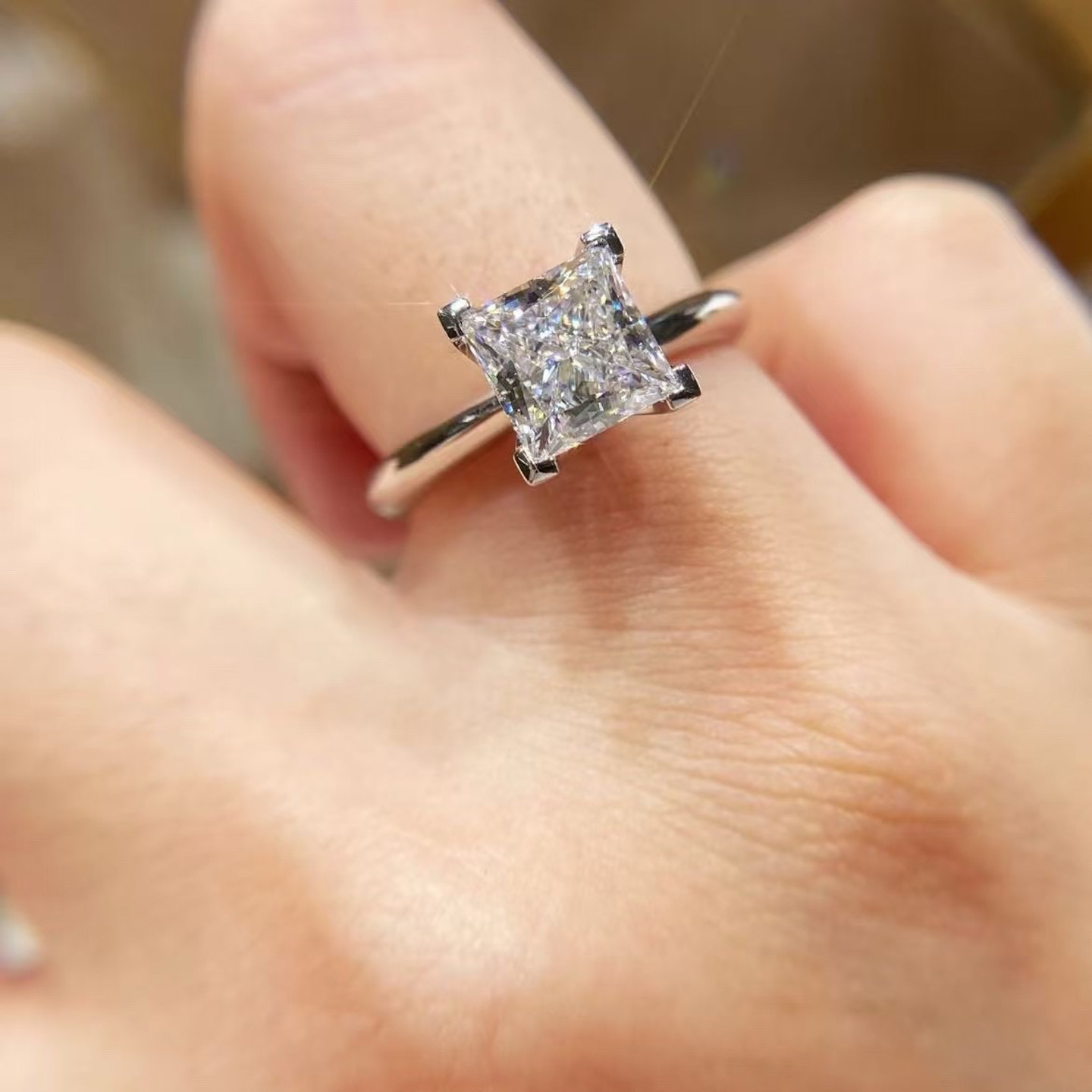 福大生60分公主方钻戒钻石女结婚戒指18k金垫形1克拉定制天然钻石