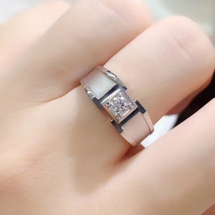 福大生 白18K金男士钻石戒指 大气圆形男款结婚钻戒 钻石男戒定制