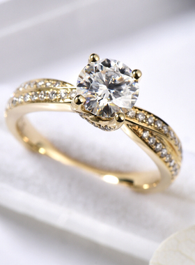 福大生 天然钻石50分60分70分80分18k金钻戒婚戒定制群镶圆形钻