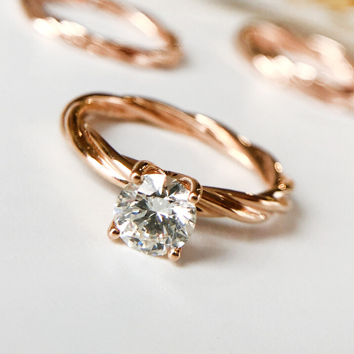 福大生18k玫瑰金钻戒女 一克拉天然钻石戒指定制四爪求婚订婚结婚