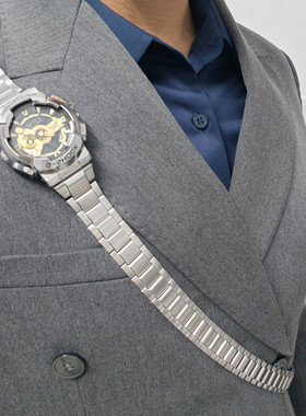 美美表带卡西欧GA110肩挎式钢表带G-SHOCK卡西欧GM110金属钢带男