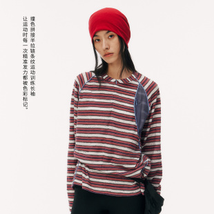 NORYBRAND 透气T恤 26SS户外撞色拼接半拉链立体条纹运动训练长袖