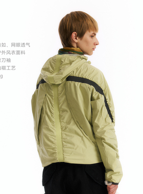 NORYBRAND 弹力收褶连帽风衣夹克 拒水网眼透气茧型弯刀袖外套