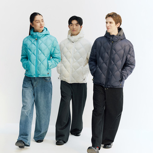 NORYBRAND 菱形无胆90白鸭绒连帽羽绒服冬季新款时尚保暖拉链外套