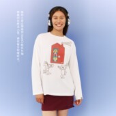 罩衫 NORYBRAND 猫狗之家@插画师Caprii圆领长袖 亲肤透气宽松T恤