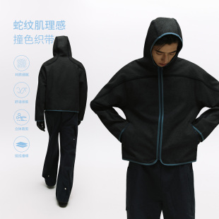 NORYBRAND 日本进口蛇纹肌理感撞色织带拼接连帽外套通勤休闲上衣