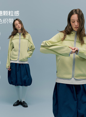 NORYBRAND 「松弛感卫衣」麦穗颗粒撞色织带拼接连帽外套通勤上衣