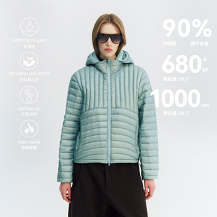 NORYBRAND户外 轻薄无胆防泼水防风90%白鸭绒连帽可拆排骨羽绒服