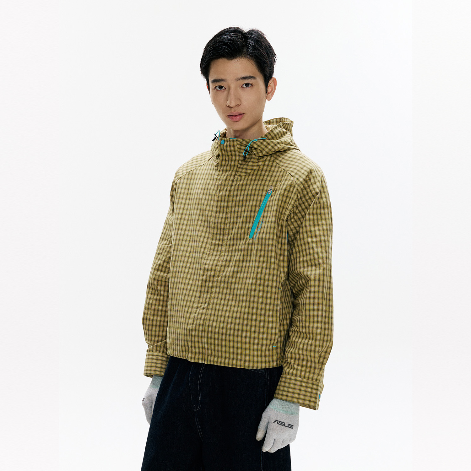 若屿NORYBRAND 格子撞色可调节短宽防晒衬衫夹克 运动户外冲锋衣