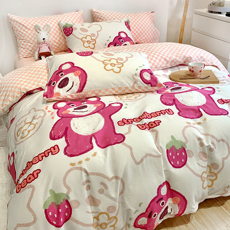 草莓熊100纯棉床上四件套全棉卡通儿童床品N宿舍床单人三件套被套