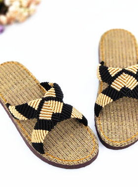 孺子牛夏季情侣款居家亚麻平底凉拖鞋手工勾编织钩针室内DIY材料
