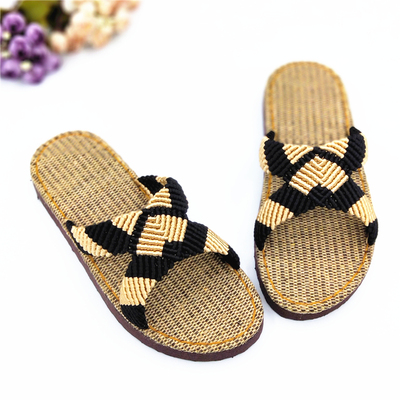 孺子牛情侣亚麻平底凉拖鞋