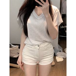 百搭直筒辣妹热裤 女2026夏季 ins风 牛仔短裤 韩系简约白色高腰修身