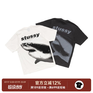 现货Stussy Shark Tee 26SS鲨鱼印花logo水洗短袖T恤男女情侣