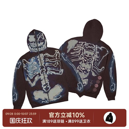 正品现货Travis Scott藤原浩联名Cactus Jack拉链卫衣连帽衫外套