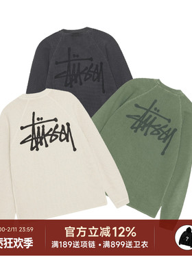 阿伦777 Stussy Raglan Thermal 24SS水洗华夫格圆领卫衣长T恤男
