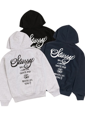 阿伦777 Stussy World Tour FW25经典巡游印花logo加绒卫衣帽衫男