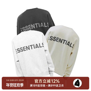阿伦777 Fear Of God Essentials 19FW反光3M字母加绒圆领卫衣男