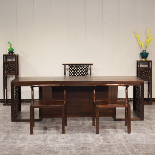 黑檀书桌实木茶桌椅新中式花架