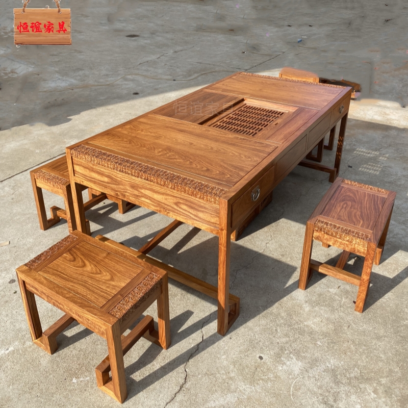 大果紫檀刺猬紫檀茶桌椅餐桌苏作