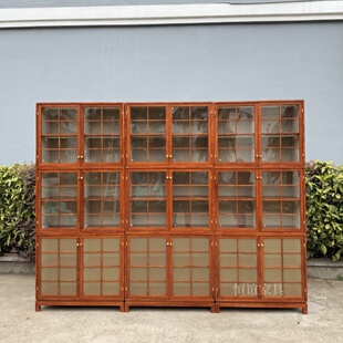 大果紫檀红木储物书柜缅甸花梨灯带玻璃书橱刺猬紫檀实木家具中式