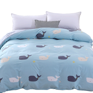 2025新款卡通纯棉被套单件全棉床单人被罩150x200蓝色被单四件套3